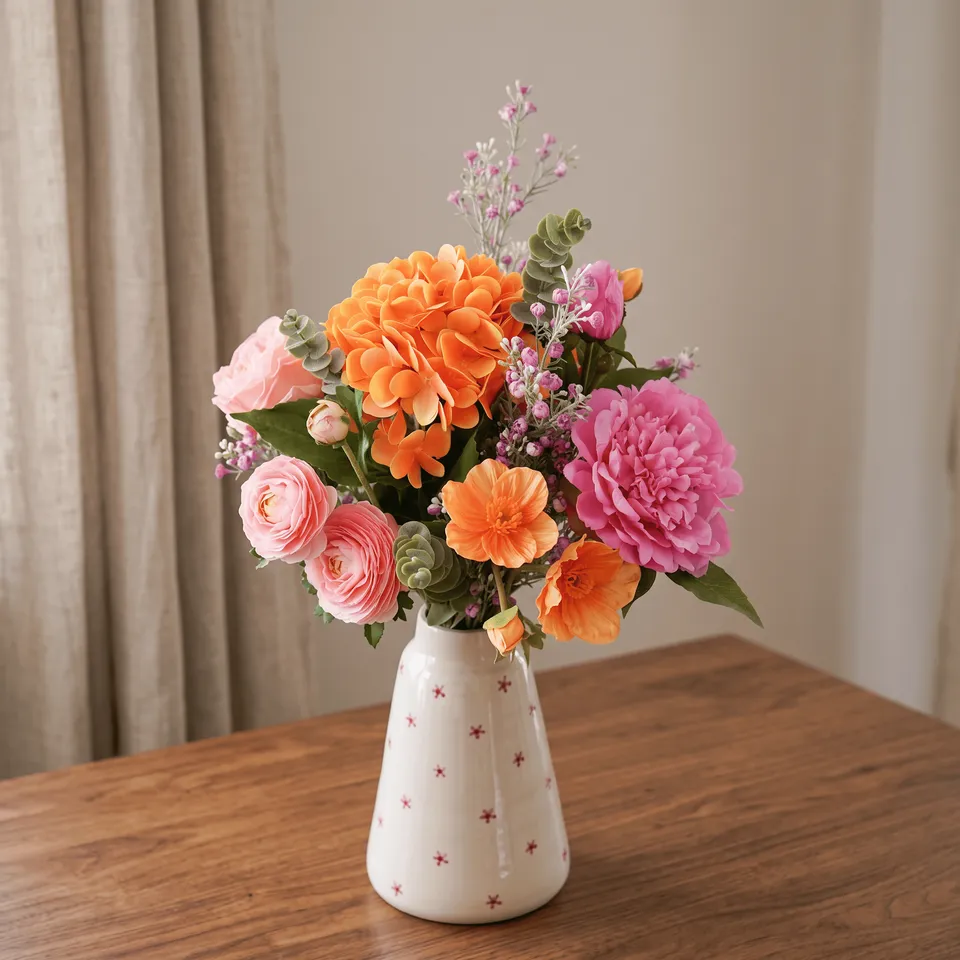 Flowrette Adèle bouquet fleurs artificielles orange rose sans entretien