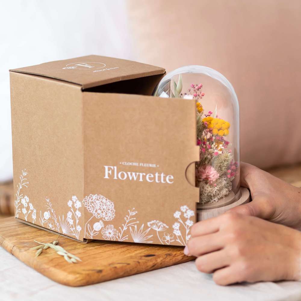Flowrette Côme cloche fleurs séchées rose pastel