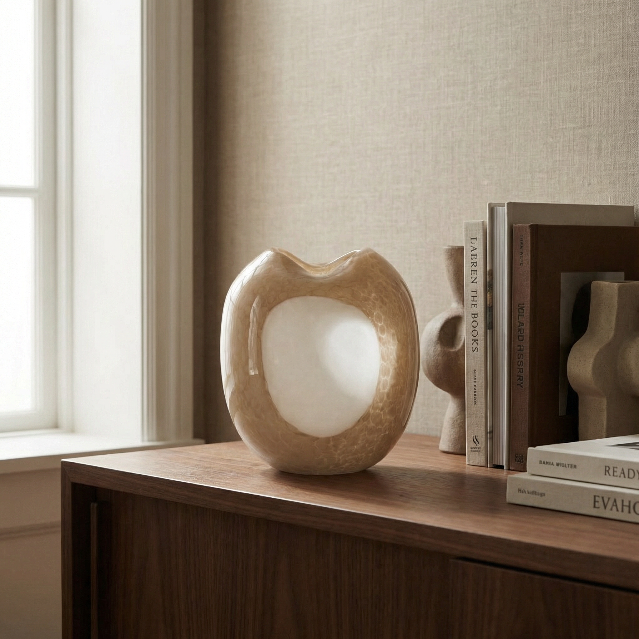 Sia Opale Vase verre soufflé beige et blanc 22 cm
