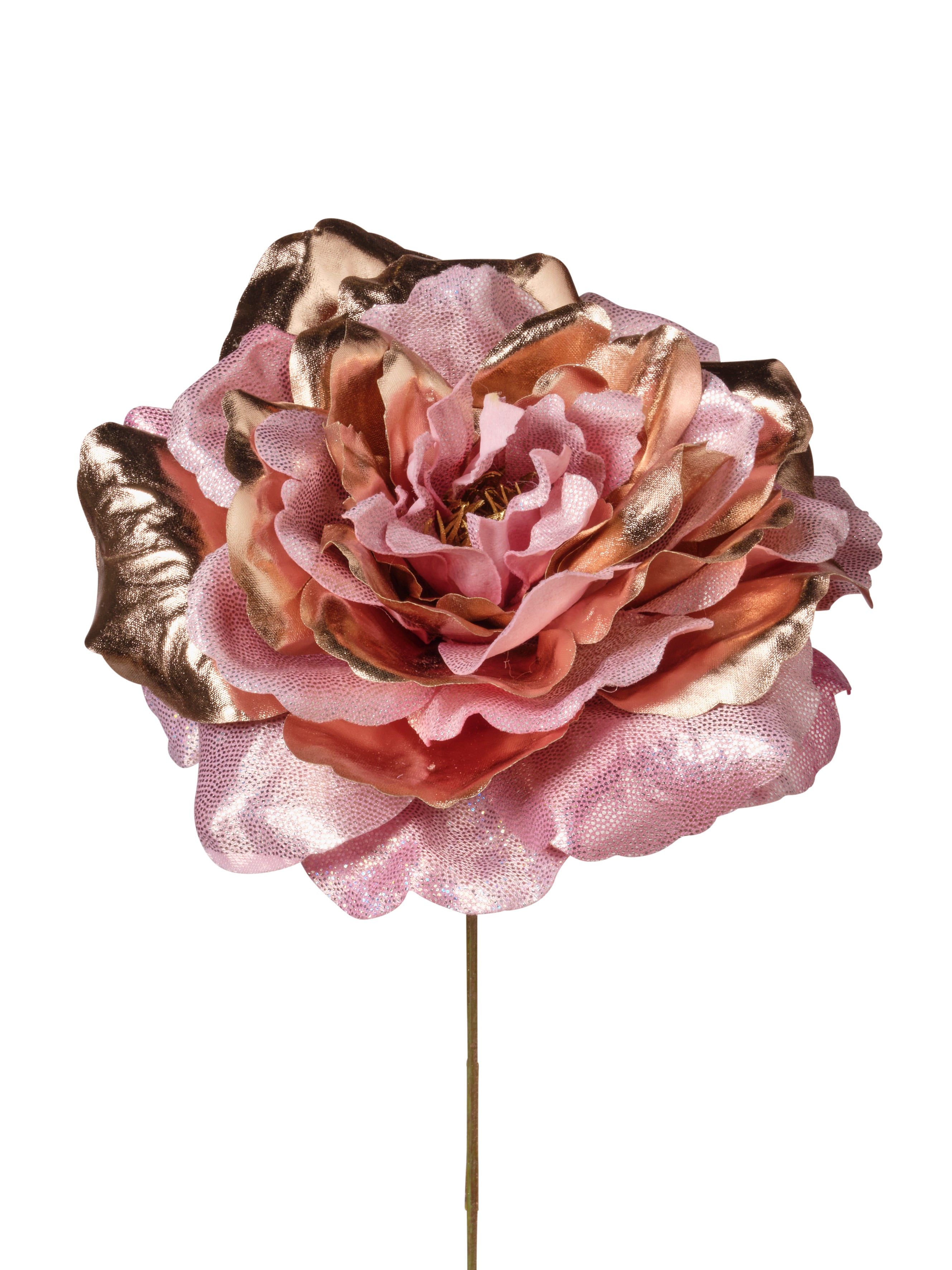 Feuillazur Rungis Rose métallique fleur Noël rouge tige 150cm