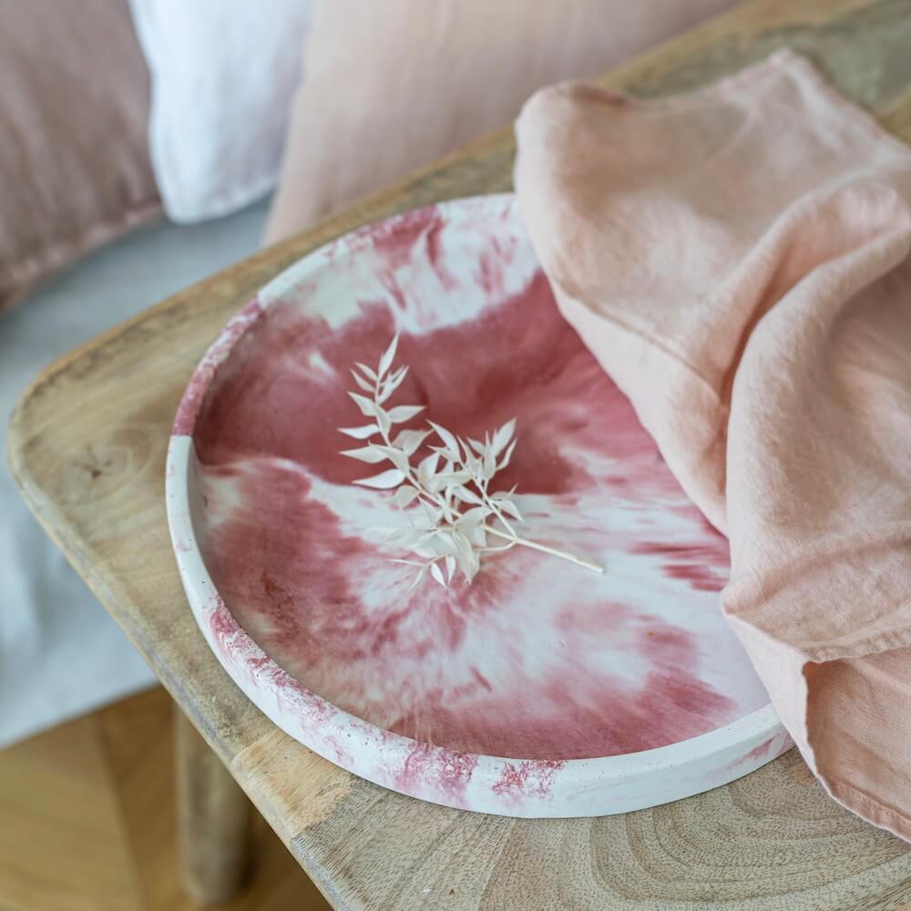 Flowrette Plateau béton marbré rose 30 cm