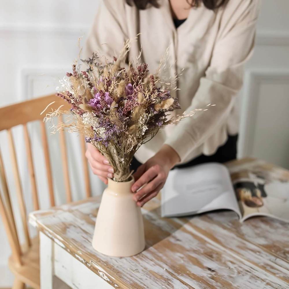 Flowrette Valentin bouquet fleurs séchées rose taille S