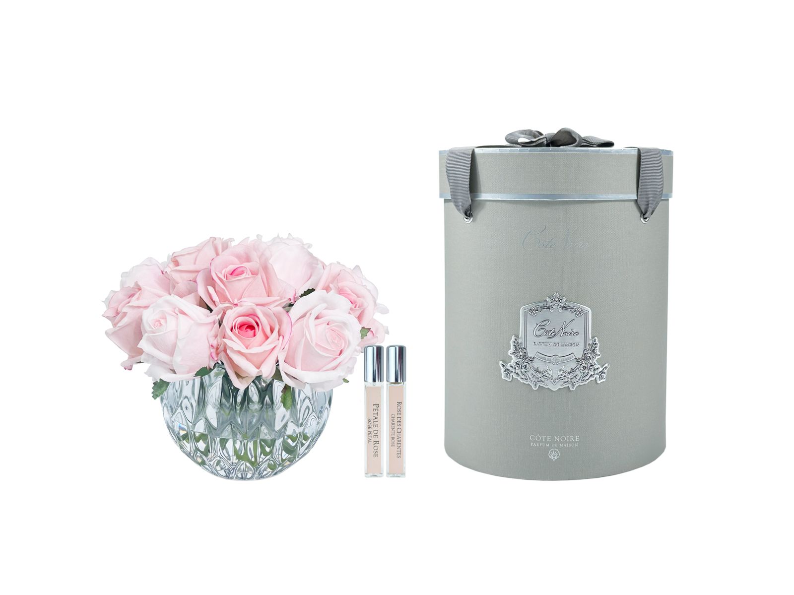 Côte Noire Grand RRB14 bouquet 13 boutons rose mixte verre