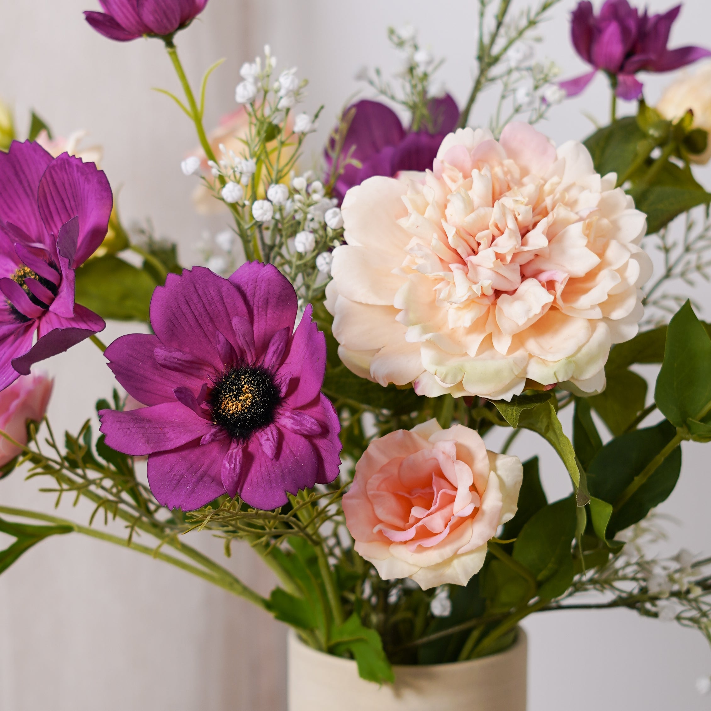 Flowrette Marjorie bouquet pivoines artificielles rose violet