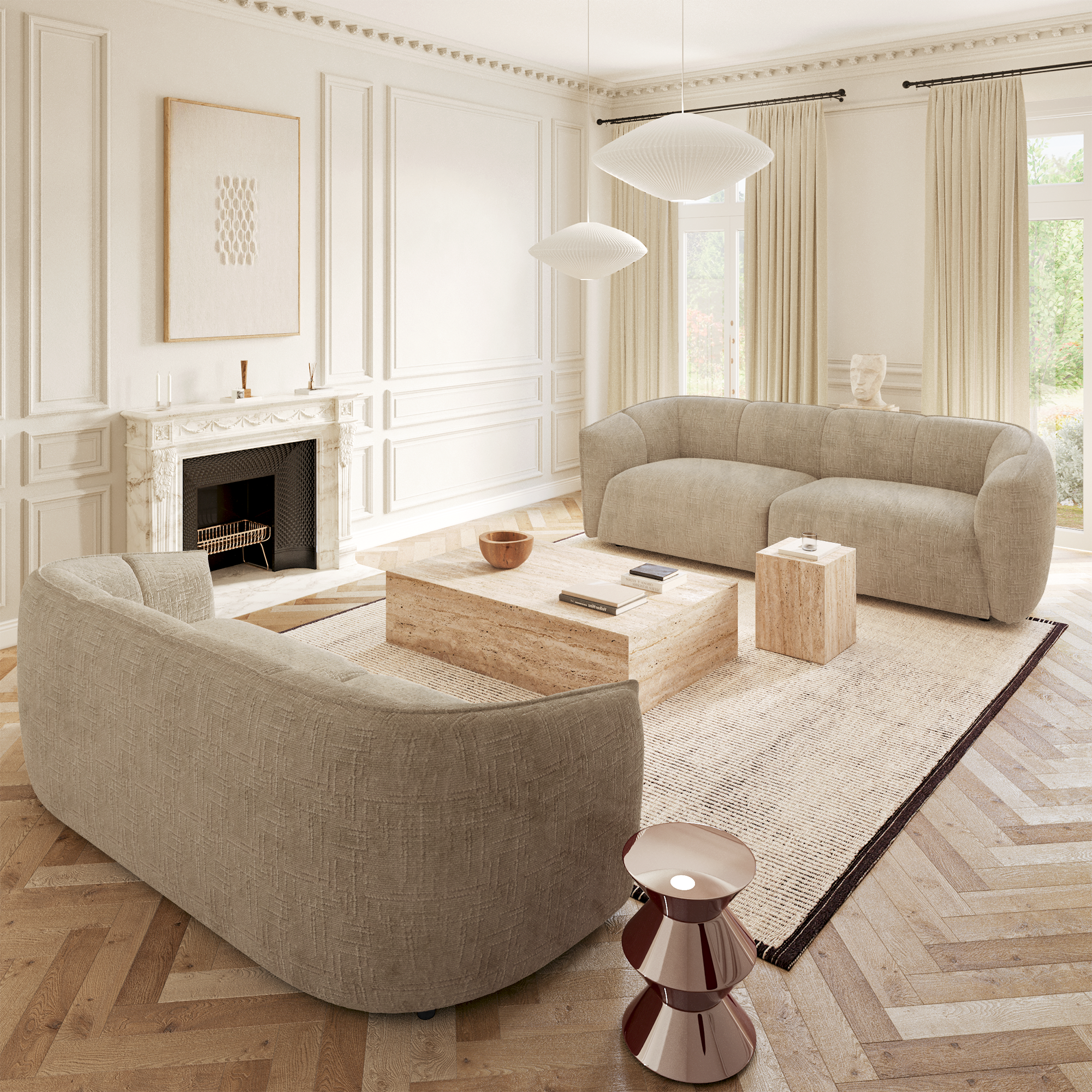 Sia Home Nami canapé droit 4 places crème tissu