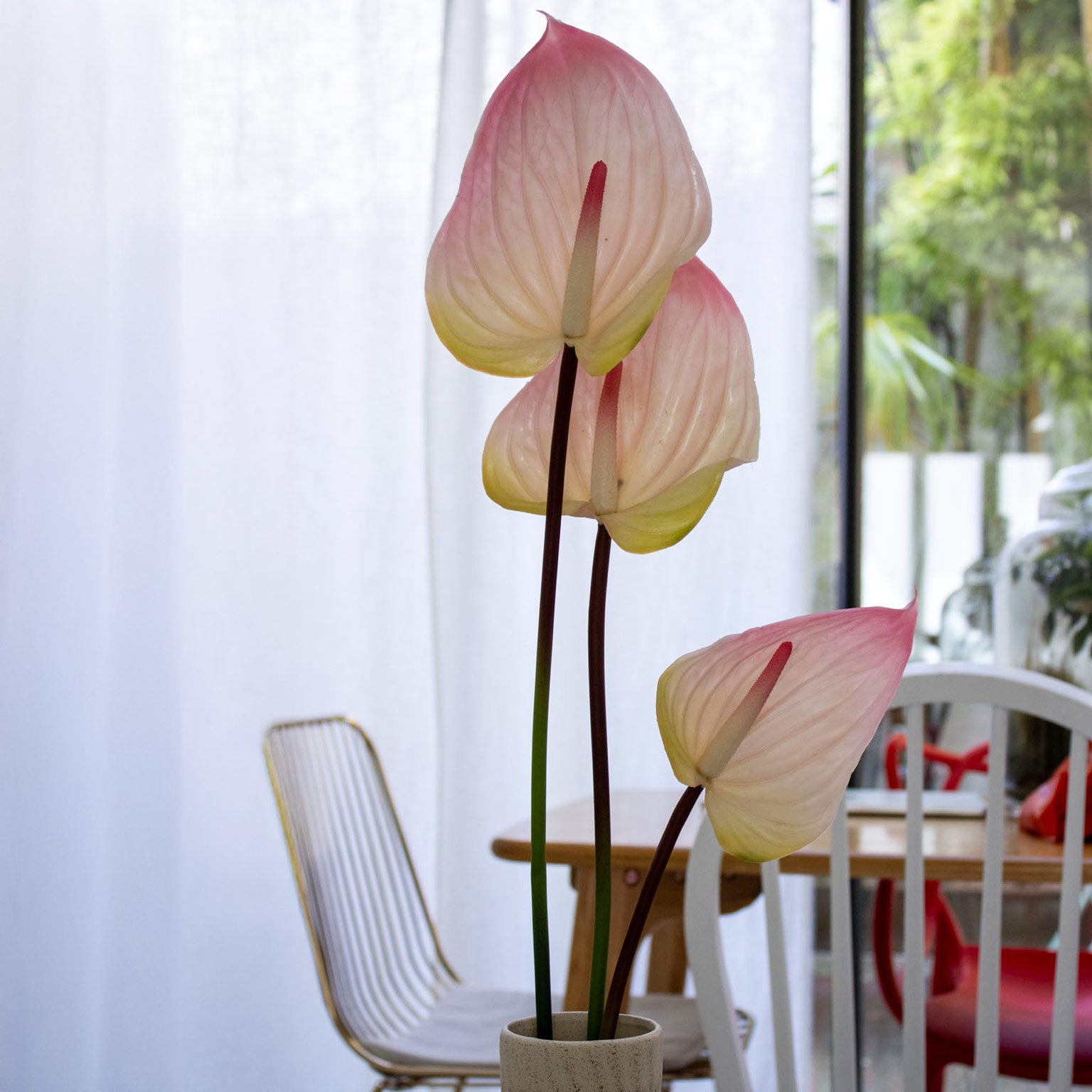 Flowrette Anthurium rose pâle fleur artificielle x1 real touch