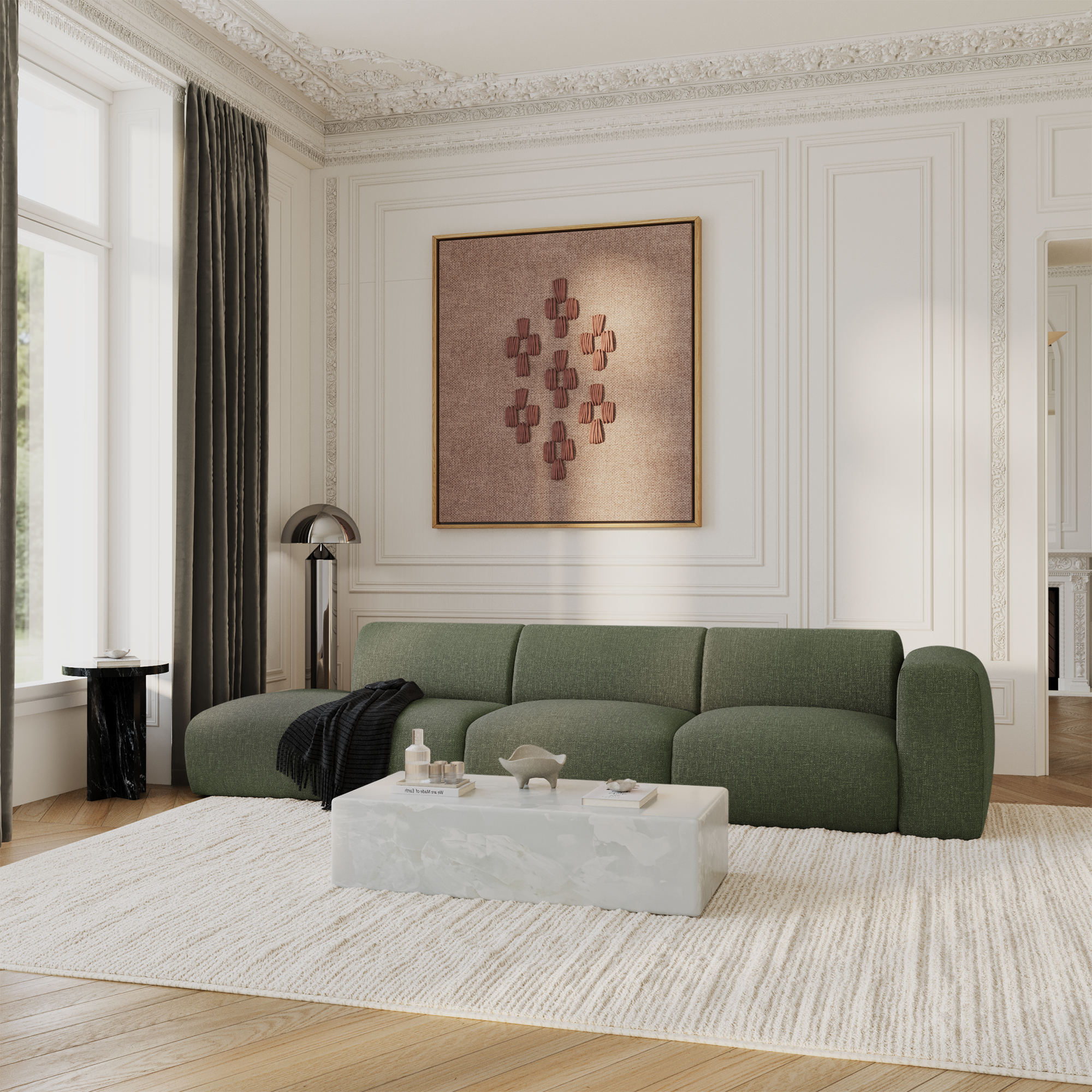 Sia Myra canapé droit beige 5 places arrondi