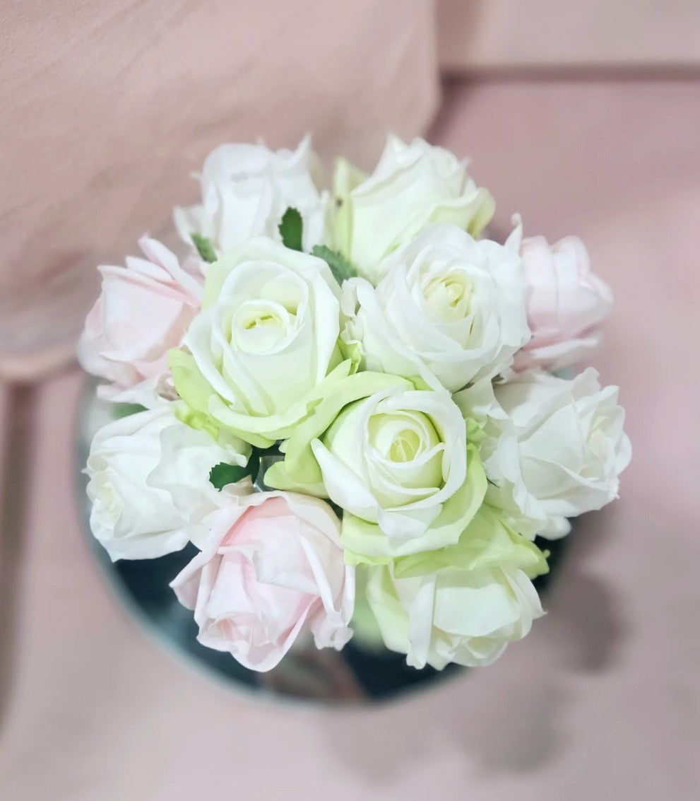 Côte Noire Herringbone Flowers HCF13 roses rose vert blanc