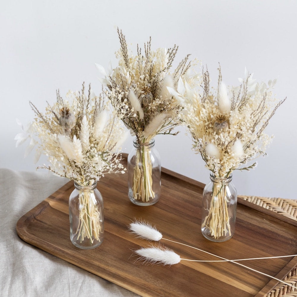 Flowrette Fleurs séchées trio Belleville blanc 3 vases verre