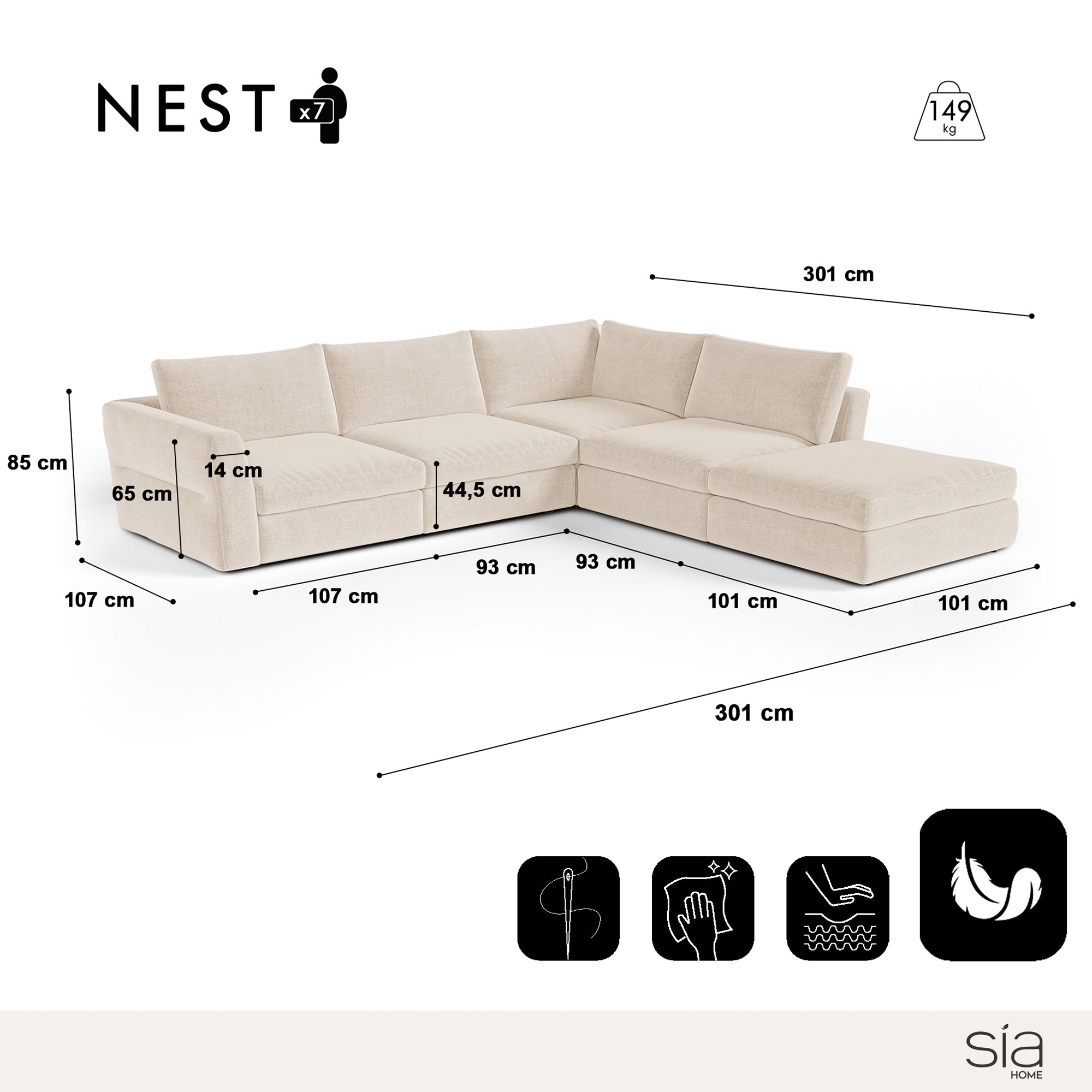 Sia Home Nest canapé grand angle droit 7 places
