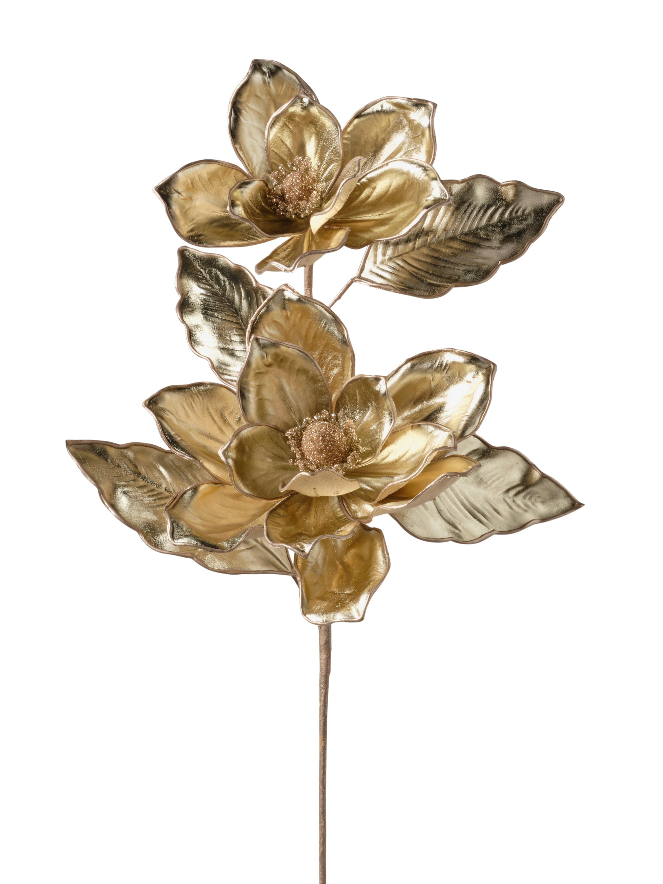 Feuillazur Rungis magnolia tige deux fleurs doré 86cm Noël