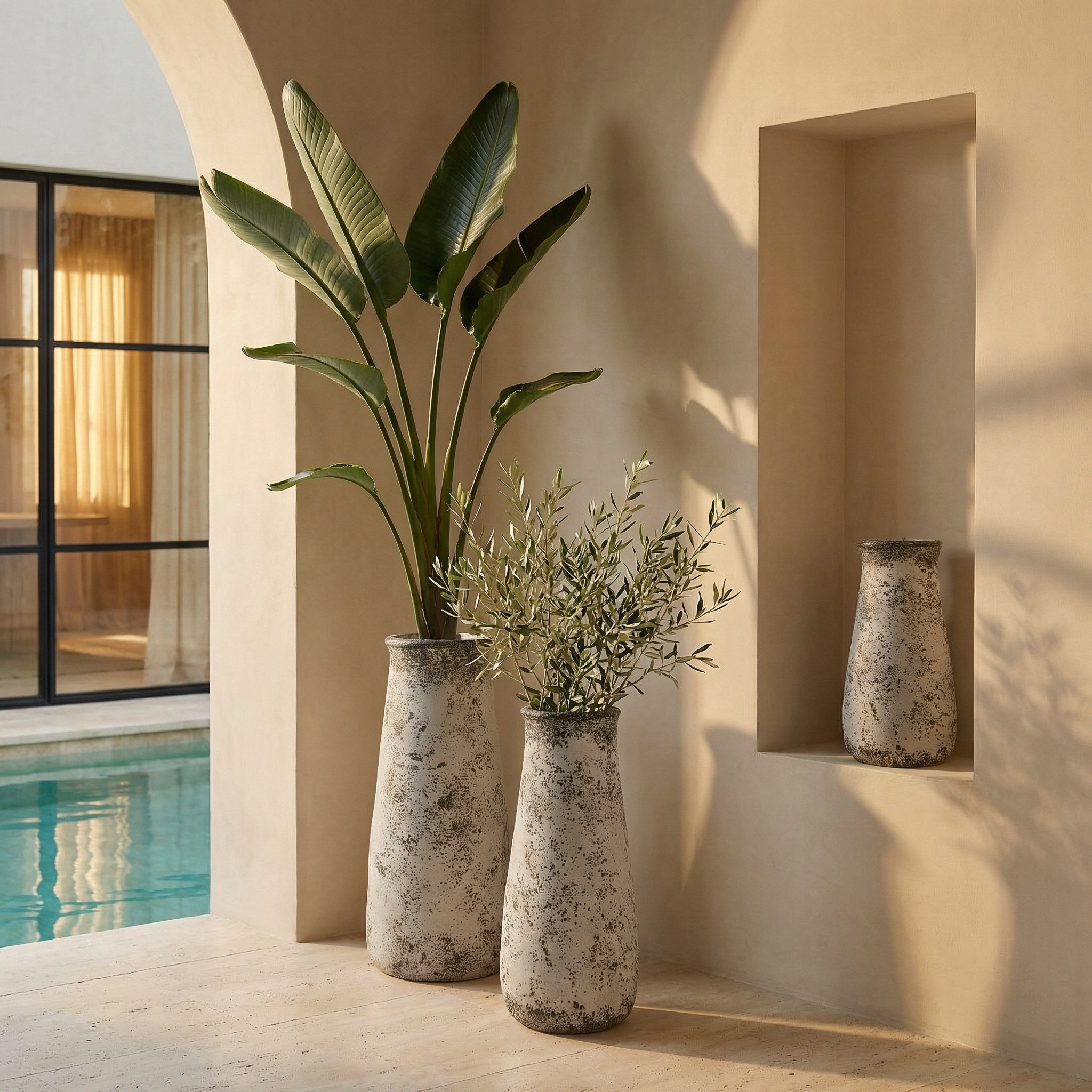 Sia Home Antica vase crème 49 cm fibre de ciment
