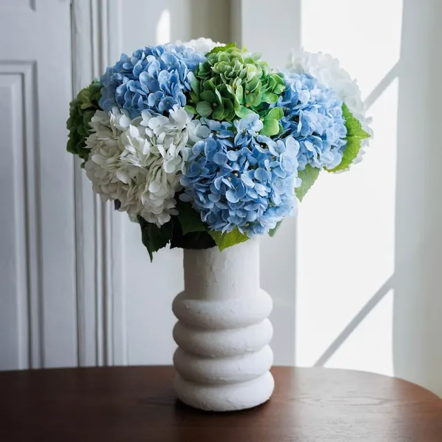 Flowrette hortensias bouquet fleurs artificielles bleu vert blanc