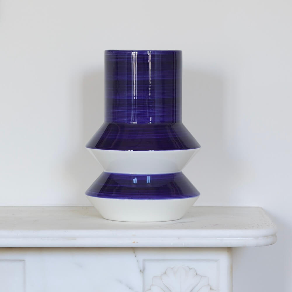 Flowrette Marvão vase céramique bleu blanc 25 cm fait main