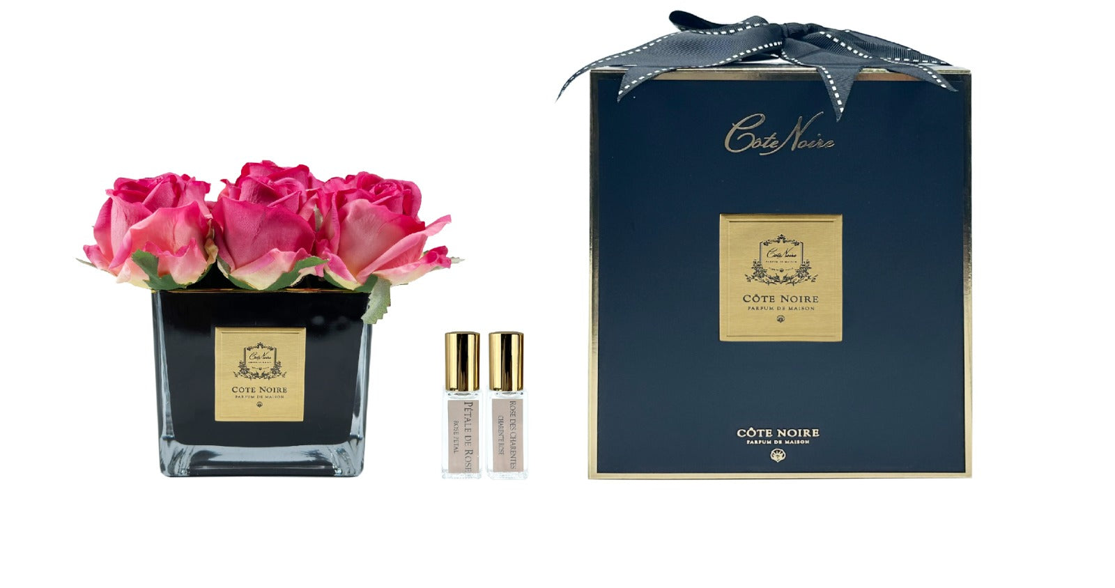 Côte Noire Couture Rosebuds SVB907 9 roses magenta vase noir