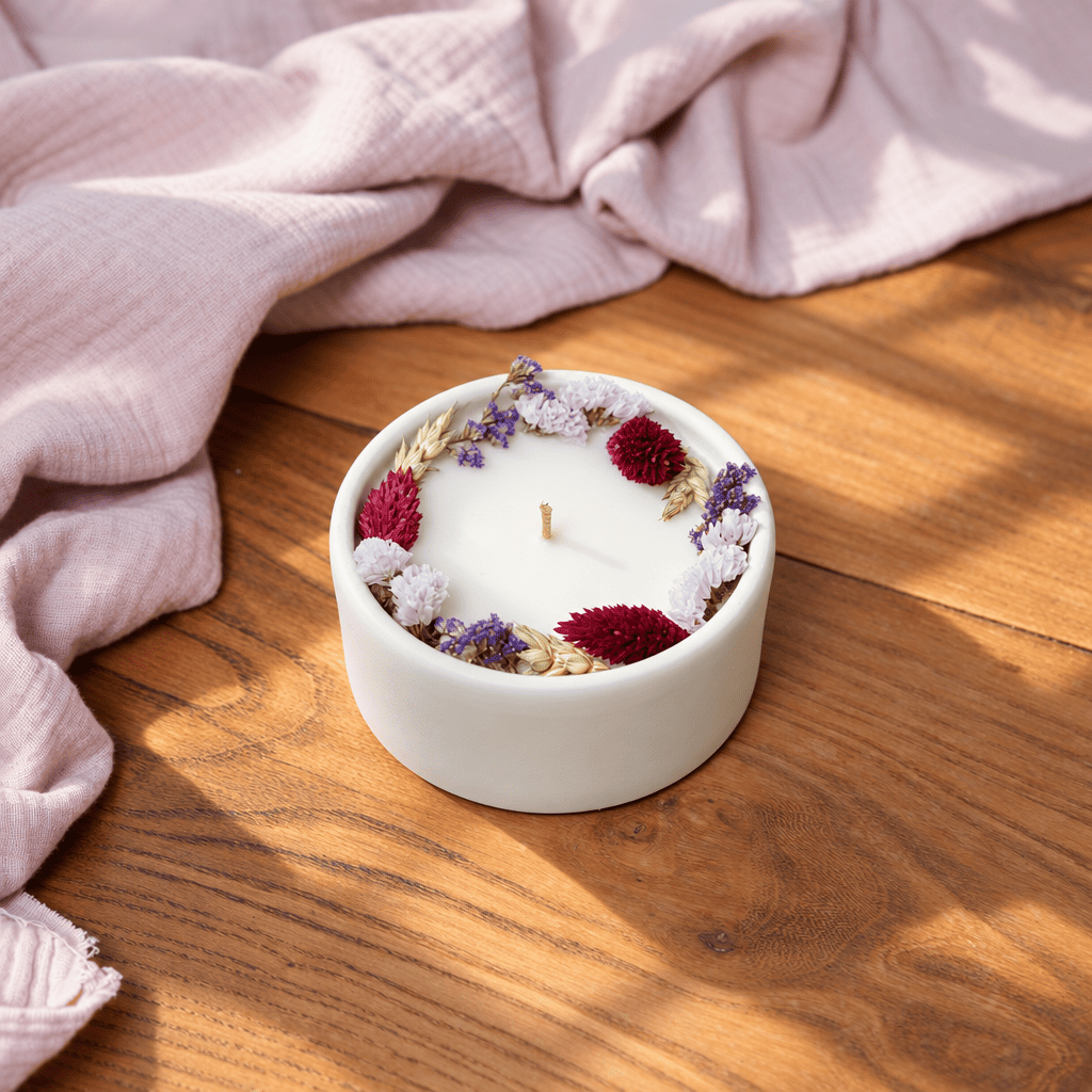 Flowrette Bougie fleurie cerise noire parfumée