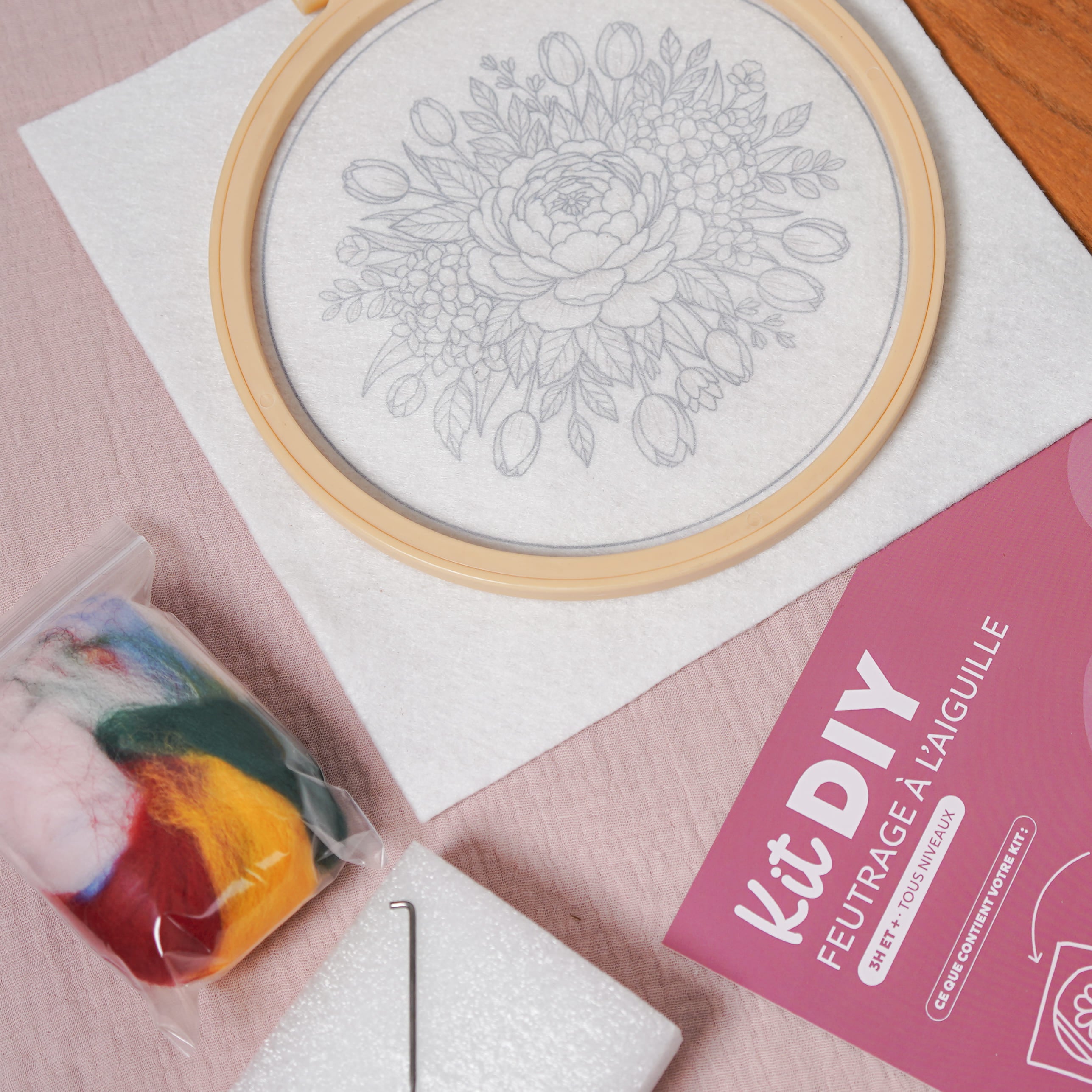 Flowrette Loisirs créatifs Kit feutrage Pivoine tableau laine 20cm