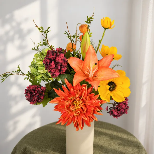 Flowrette Eglantine bouquet fleurs artificielles automne orange