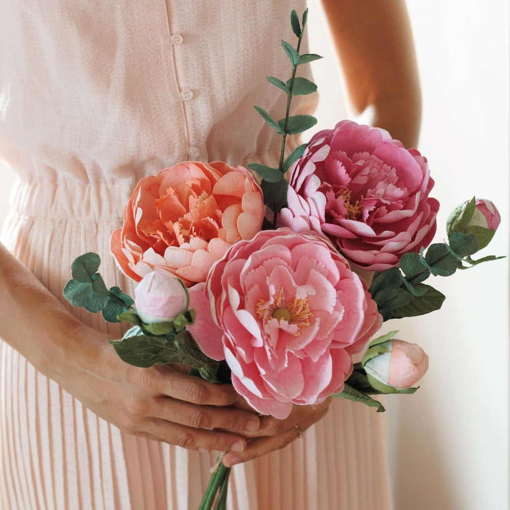 Flowrette trio de pivoines bouquet papier fait main durable