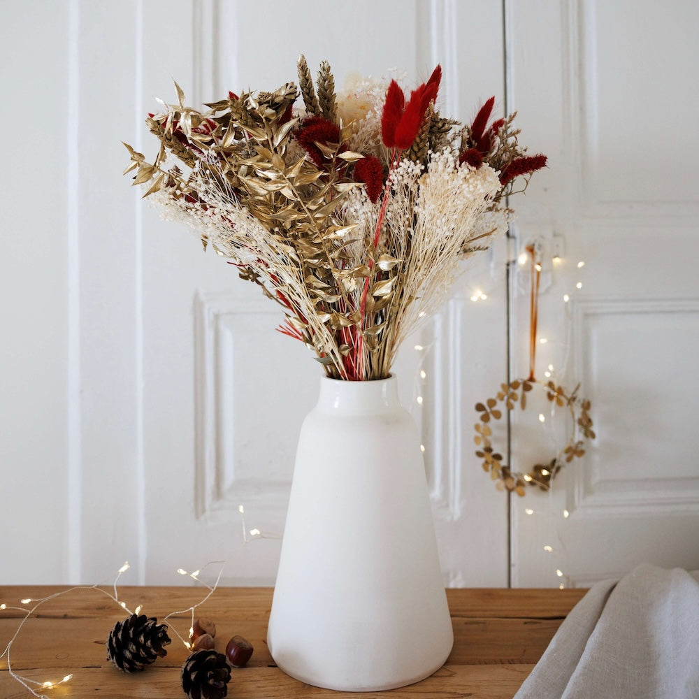 Flowrette Hiver bouquet fleurs séchées rouge taille M