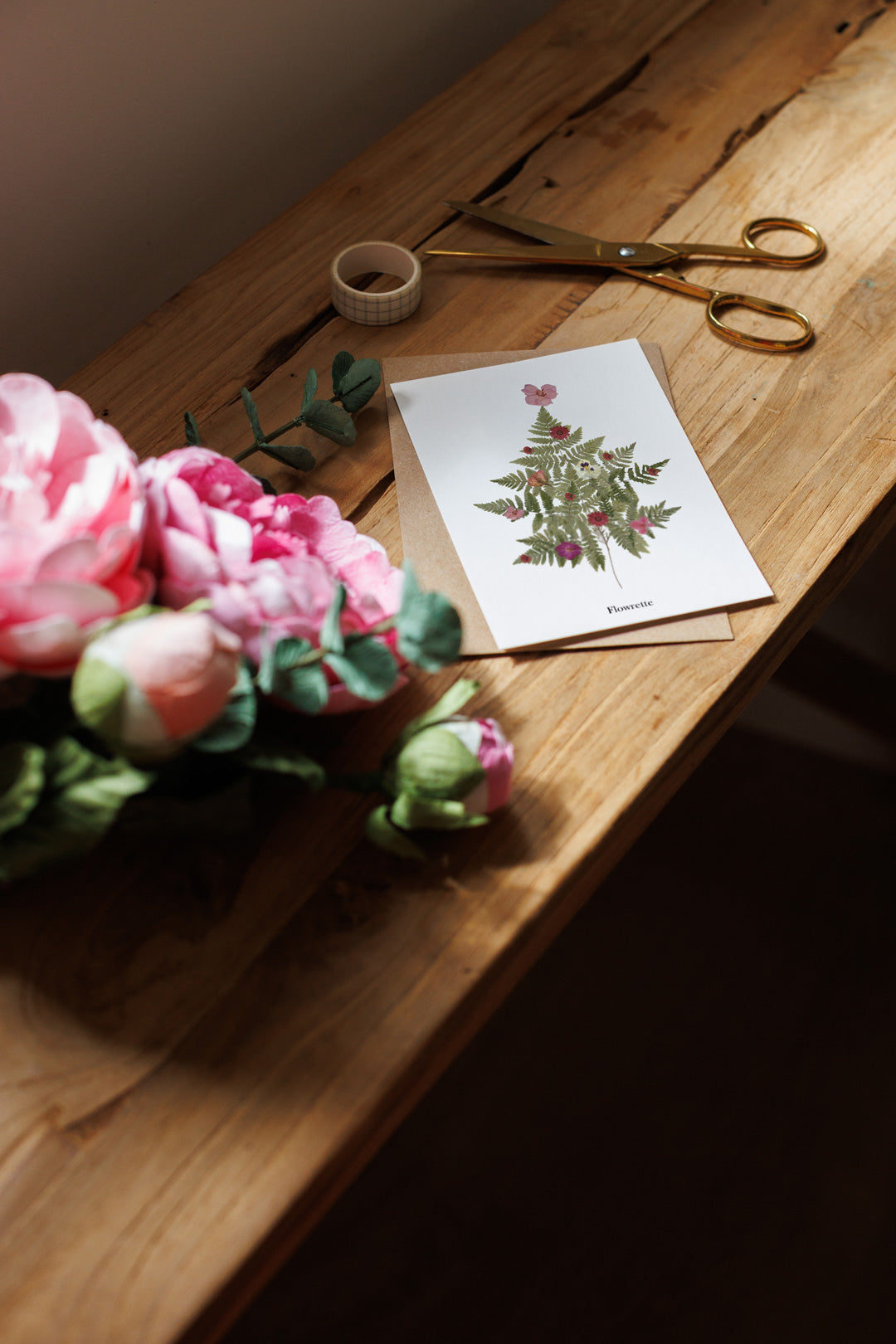 Flowrette Sapin de Noël Rose carte postale fleurs séchées
