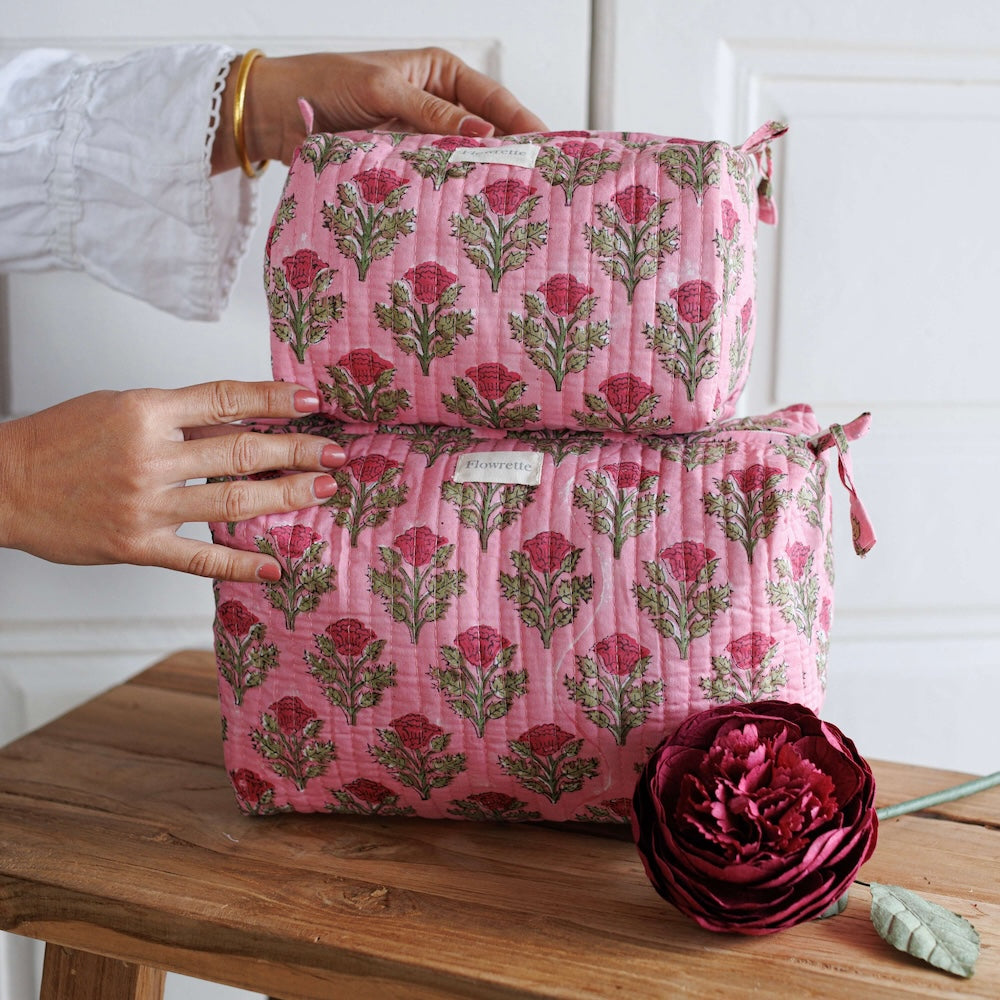 Flowrette Kanpur trousse toilette coton jaune block print