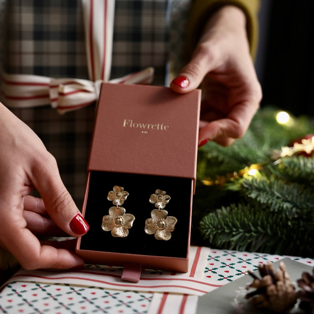 Flowrette Bertille grandes boucles oreilles plaqué or fleurs