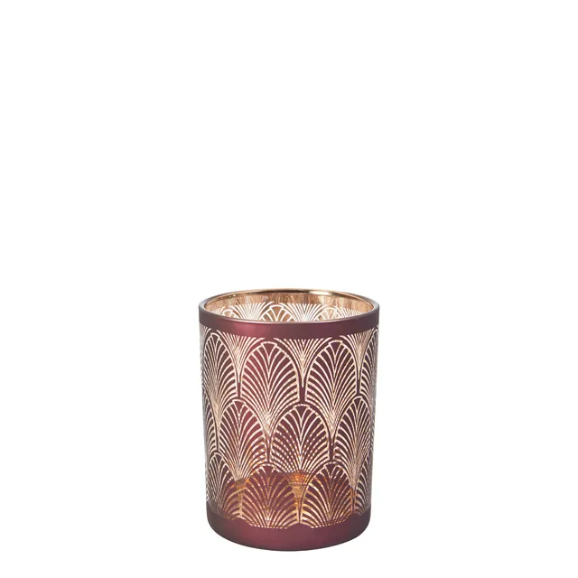 Sia Home Boudoir Photophore Moyen Verre Bordeaux Doré