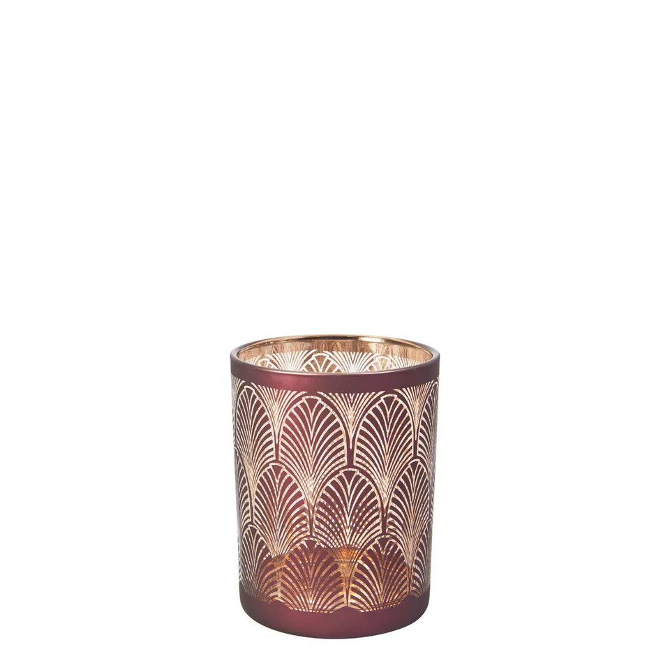 Sia Home Boudoir Photophore Moyen Verre Bordeaux Doré