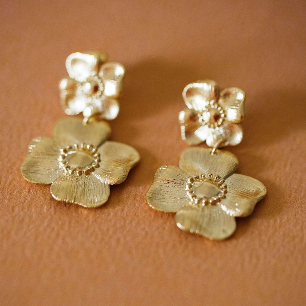 Flowrette Bertille grandes boucles oreilles plaqué or fleurs