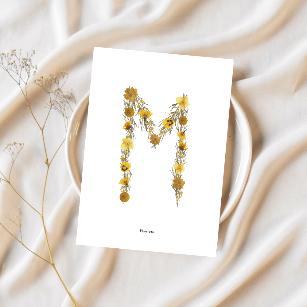 Flowrette Carte herbier lettre jaune carte postale fleur