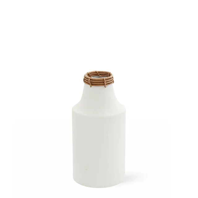 Sia Solea vase métal blanc 32 cm col rotin