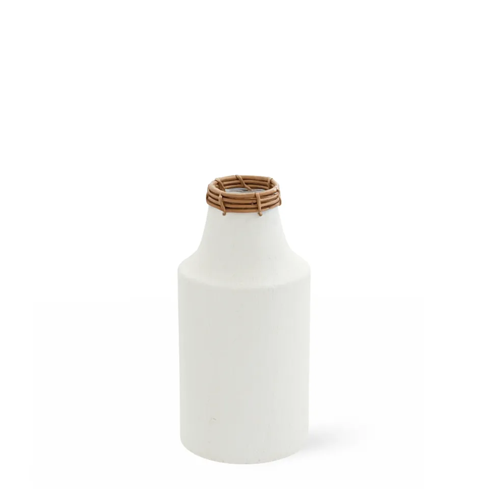 Sia Solea vase métal blanc 32 cm col rotin