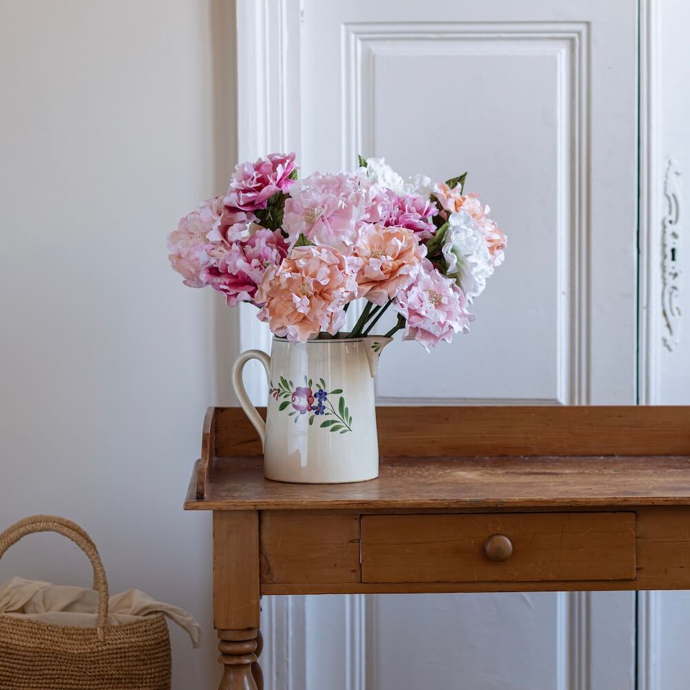 Flowrette Pivoine en papier blanche tige x1 soyeuse