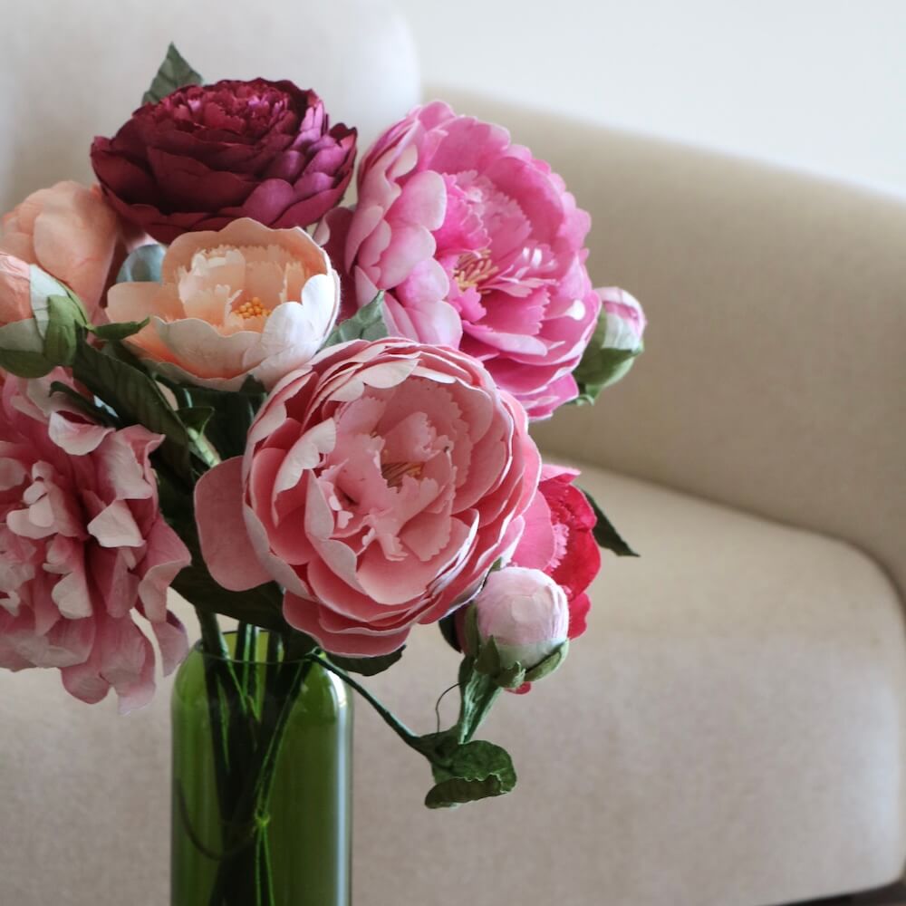 Flowrette Fleurs en papier Bouquet pivoines rose pêche