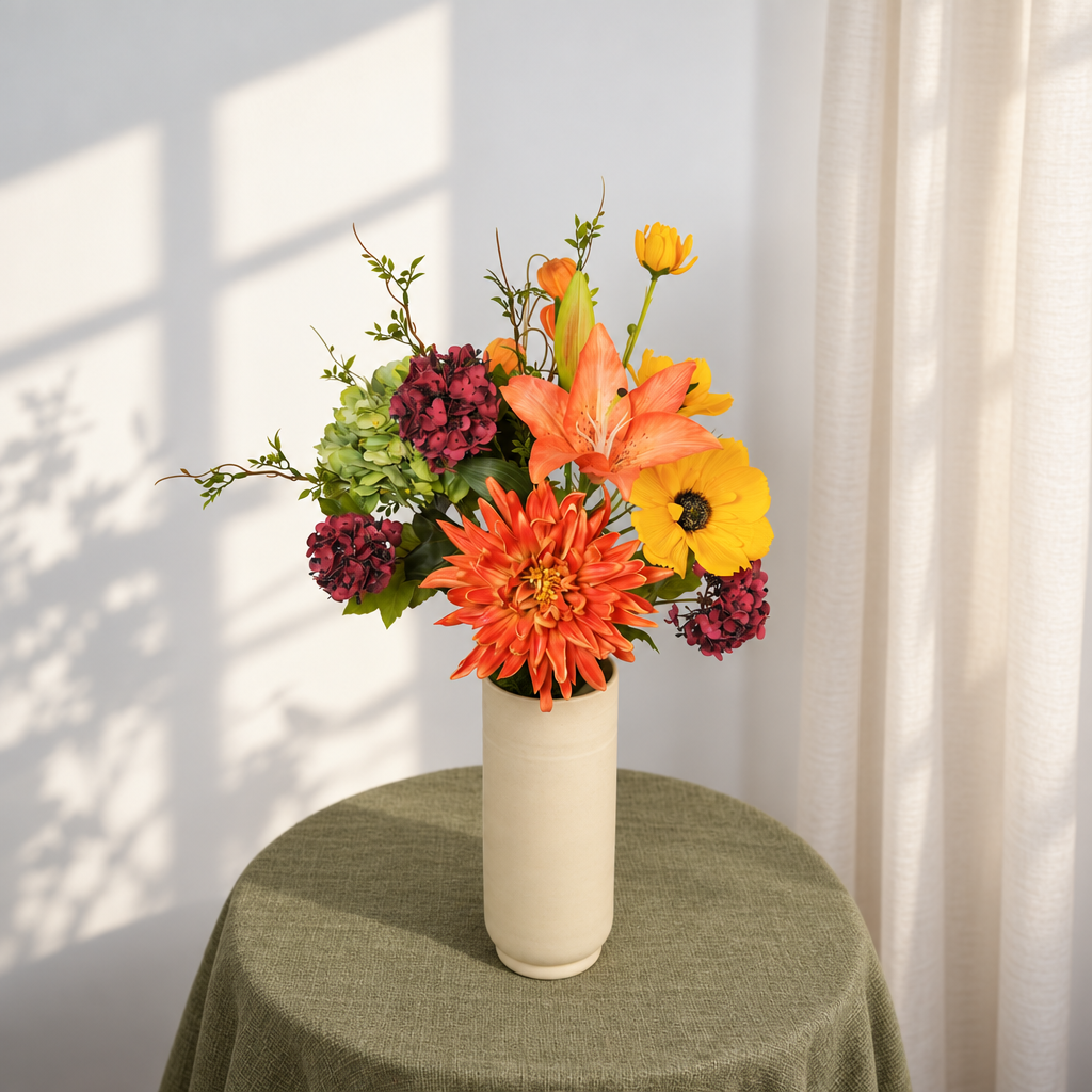 Flowrette Eglantine bouquet fleurs artificielles automne orange