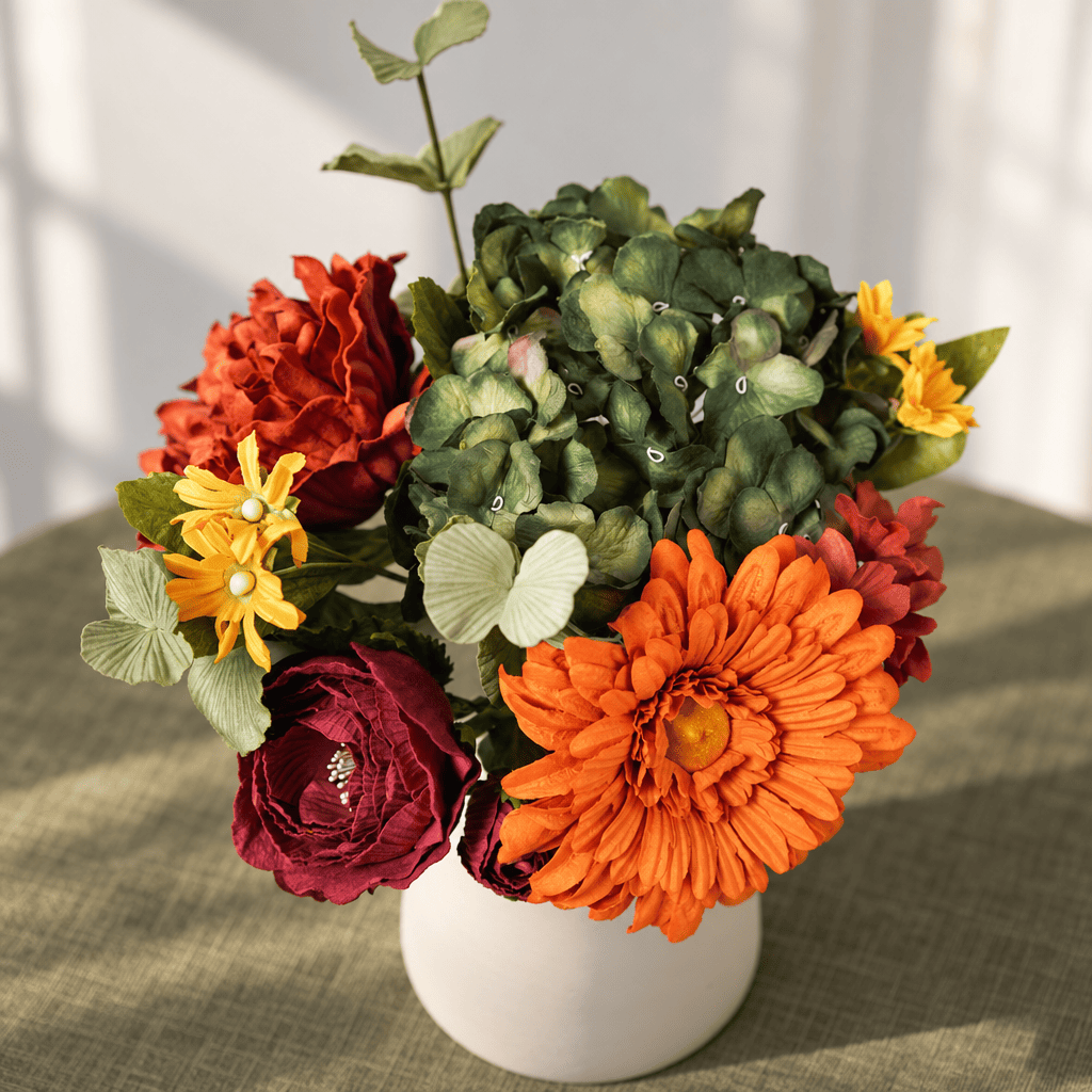Flowrette Bouquet fleurs en papier d'automne dahlia bordeaux