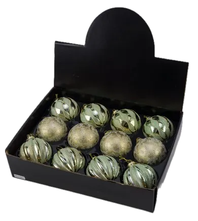 Feuillazur boules en verre vert motif 8x8x8cm x12