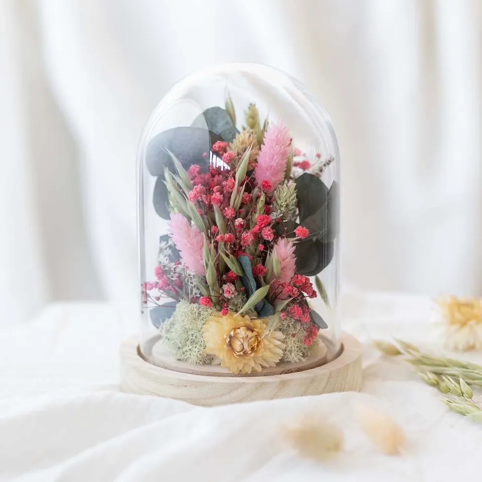 Flowrette Hector cloche fleurs séchées rose blanc champêtre