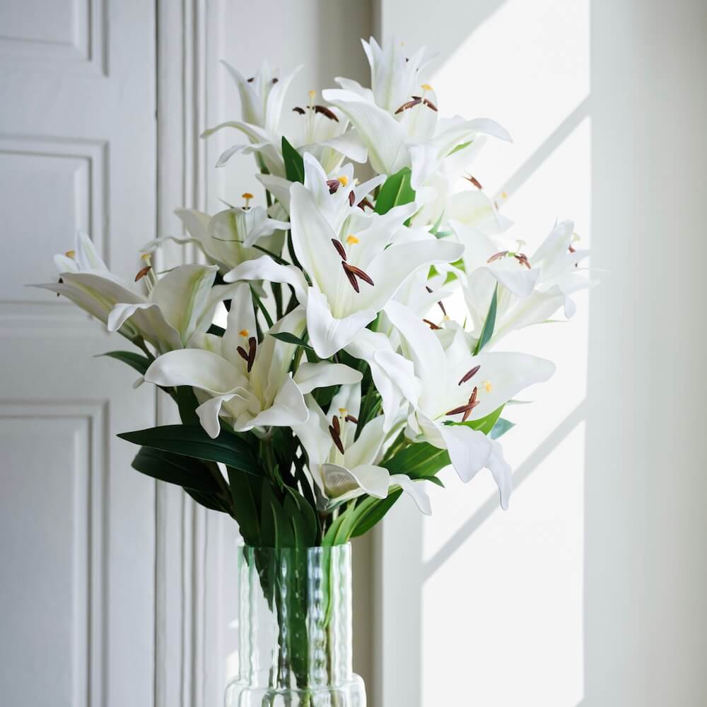 Flowrette Lys bouquet artificiel Real Touch blanc