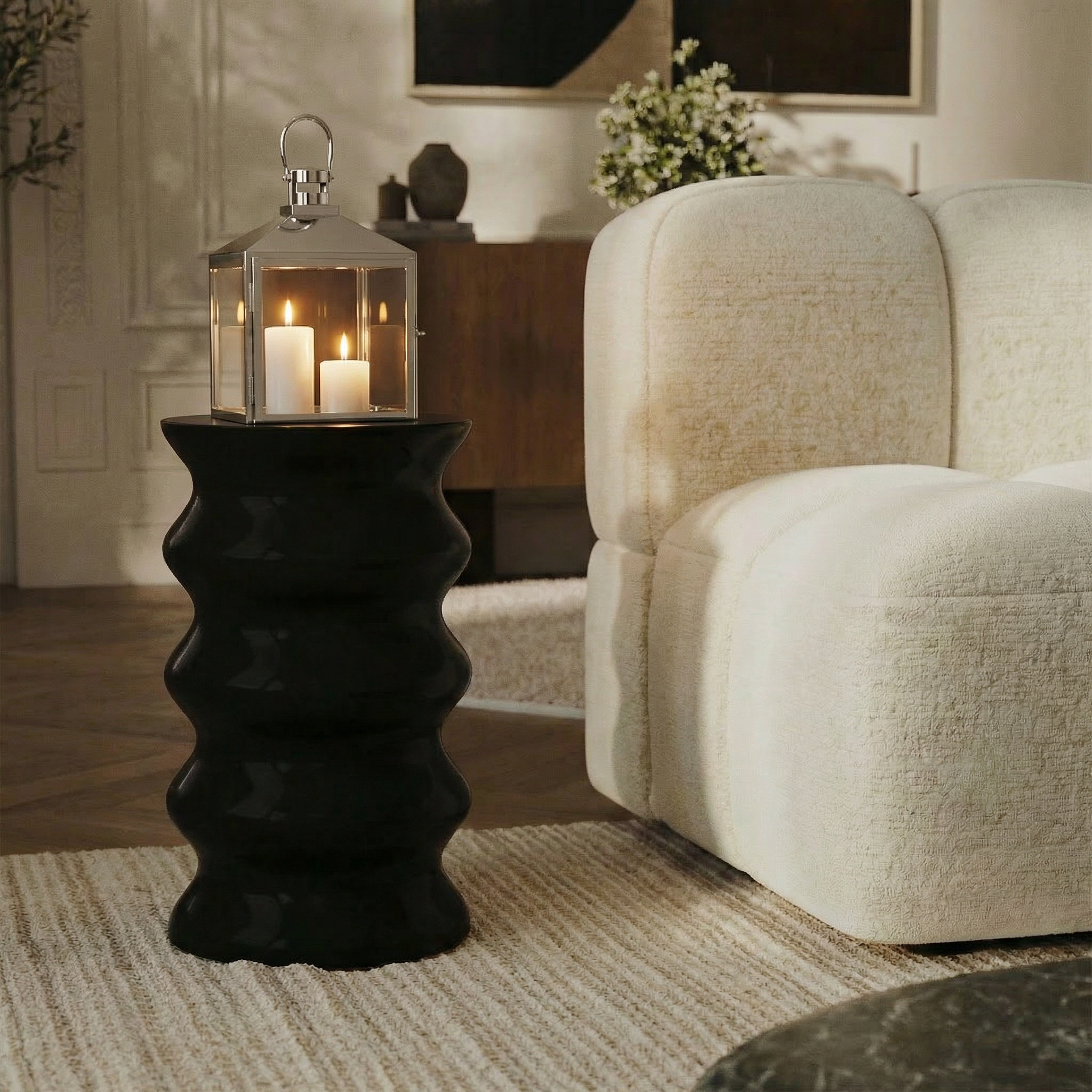 Sia Home Tara lanterne acier argenté 27 cm verre