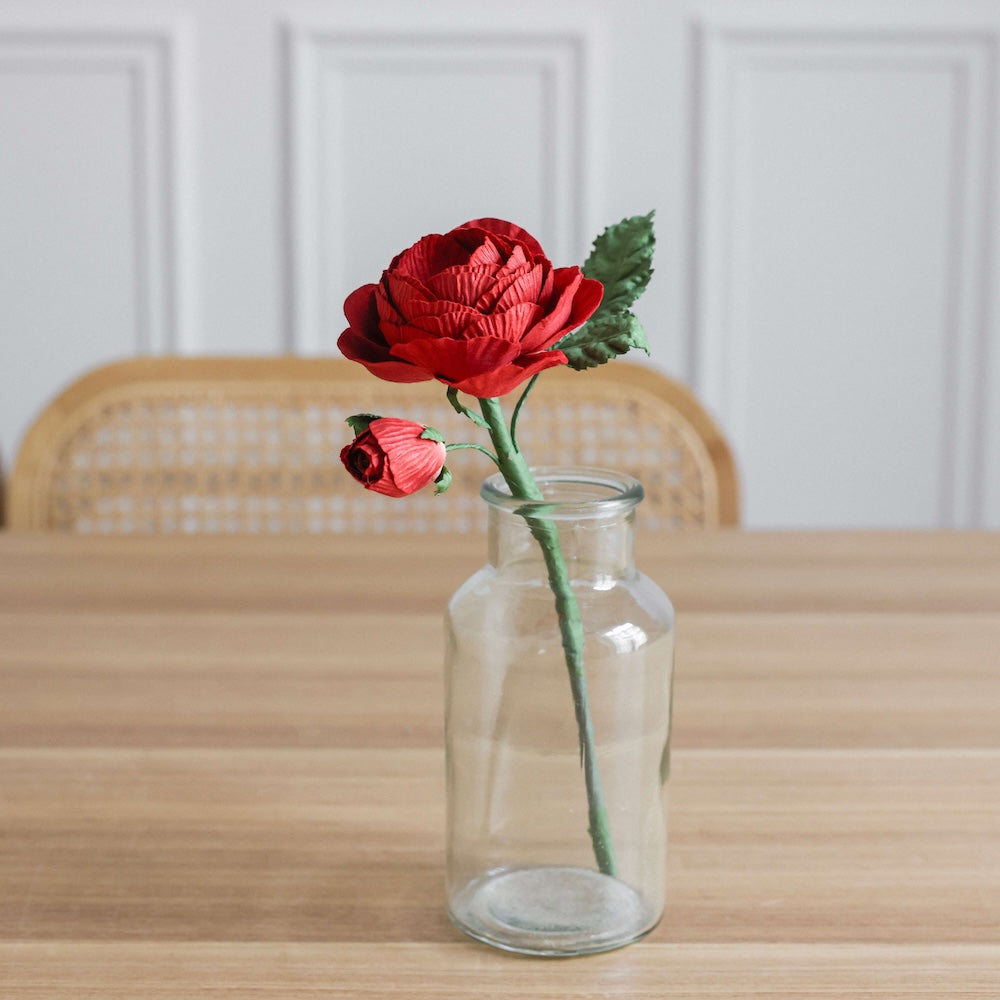 Flowrette Rose Queen rouge fleur en papier x1 artisanale