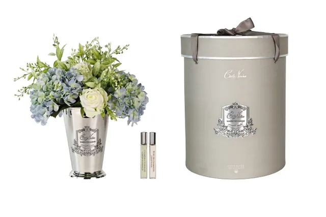 Côte Noire Summer Roses GSS16 bouquet bleu vase argent