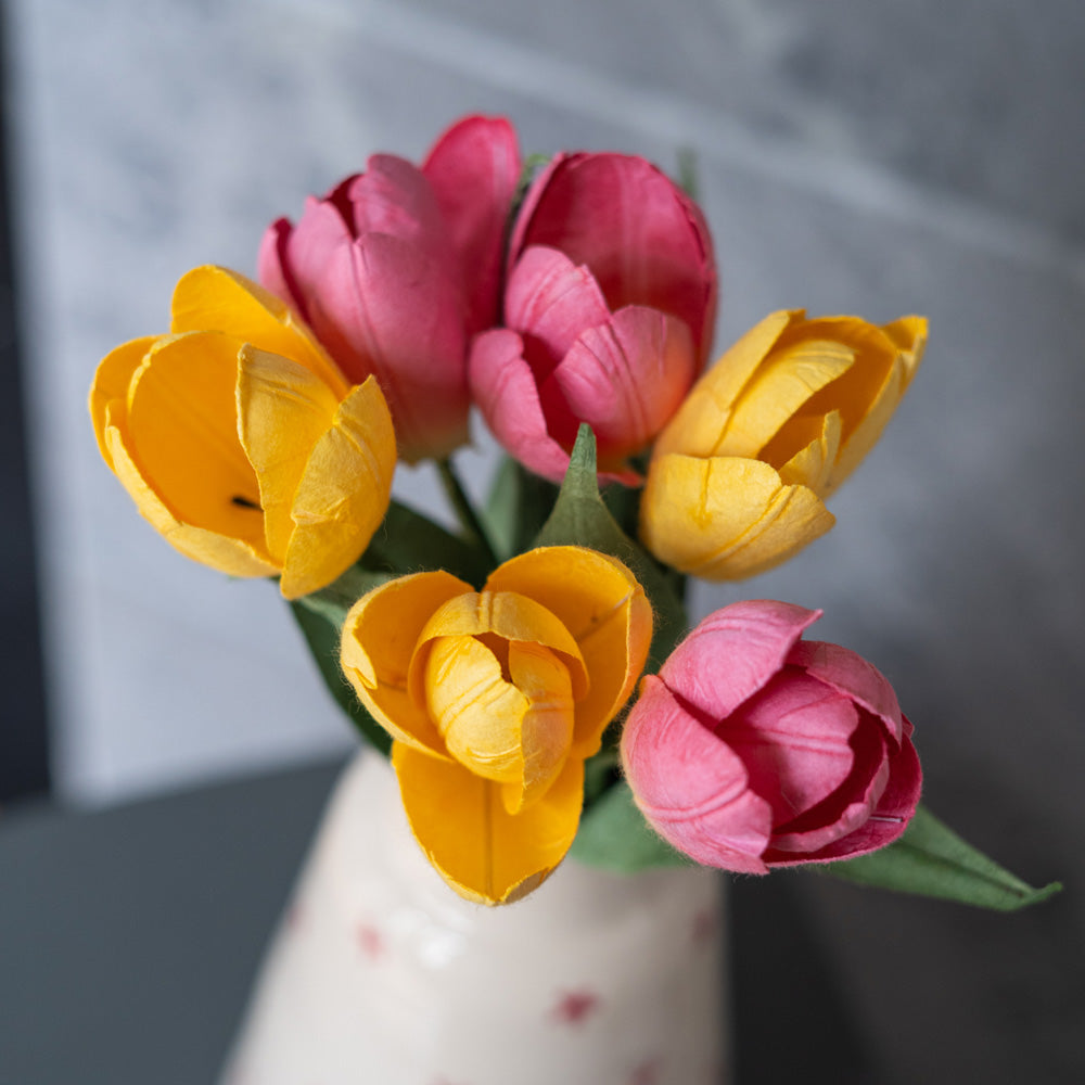 Flowrette Fleurs en papier bouquet tulipes papier rose jaune fait main