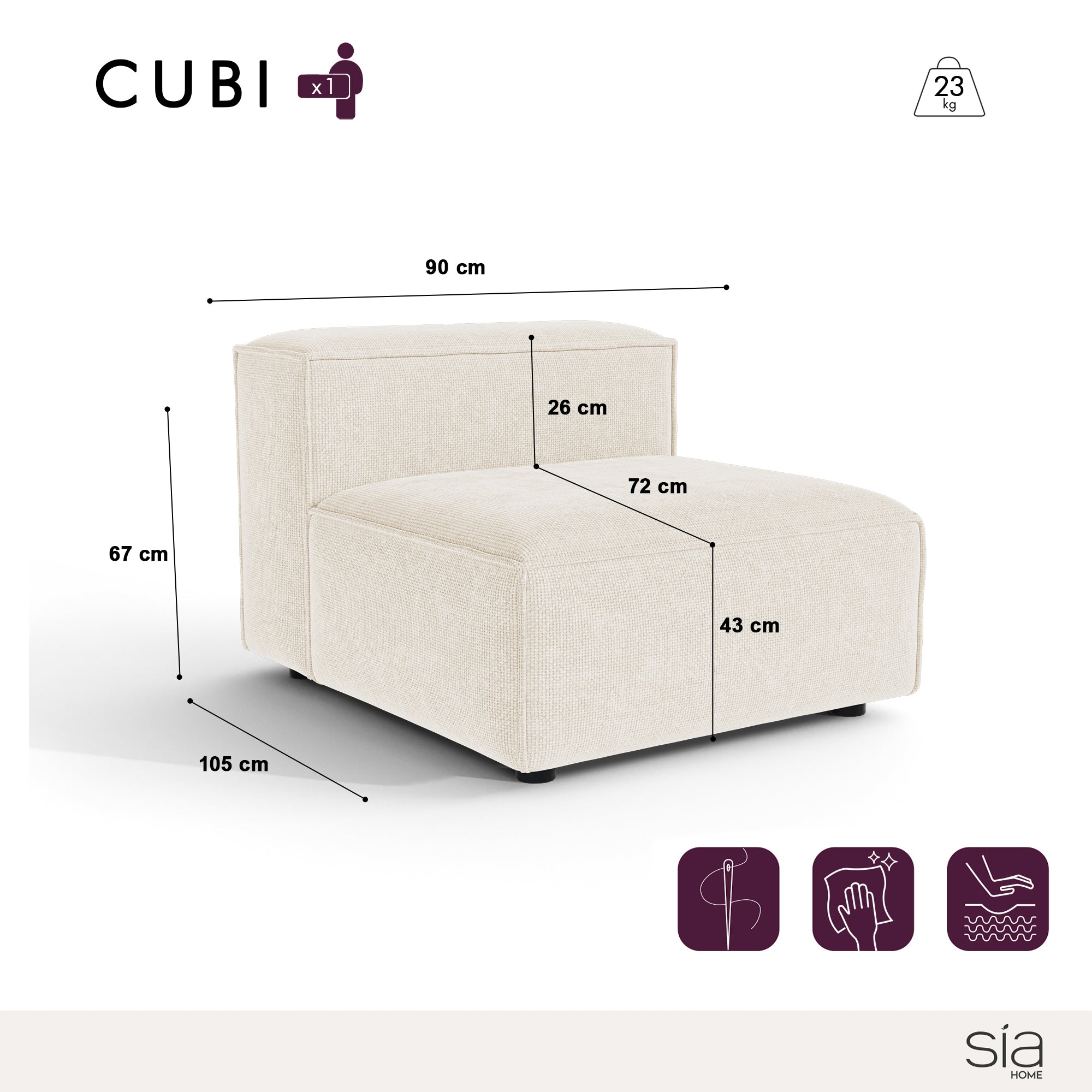 Sia Home Cubi fauteuil crème modulable mousse ressorts