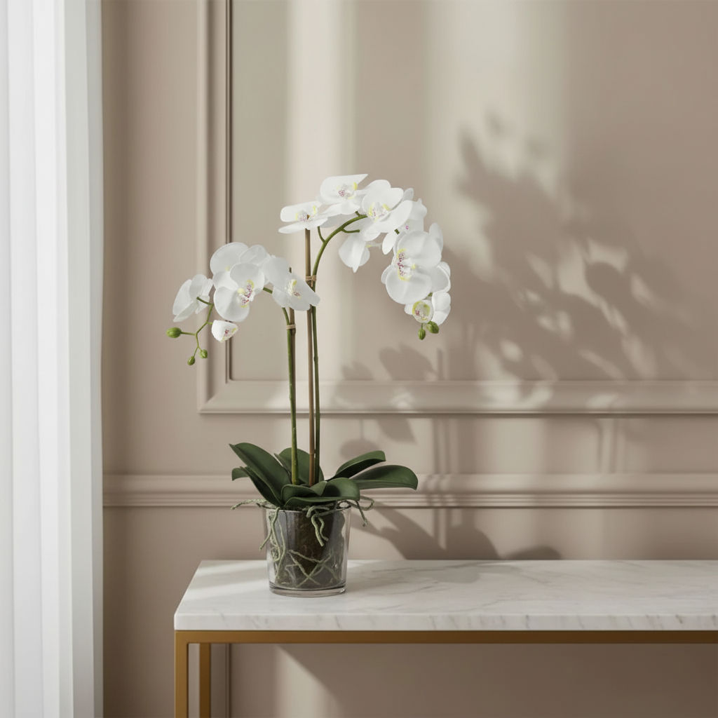 Sia Home Orchidée terre composition artificielle blanc 70 cm