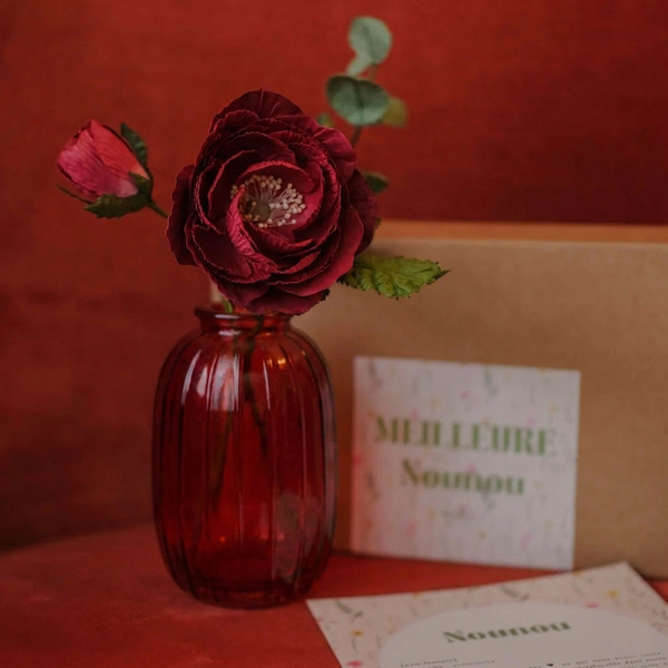 Flowrette Décoration Coffret nounou rose papier + vase verre