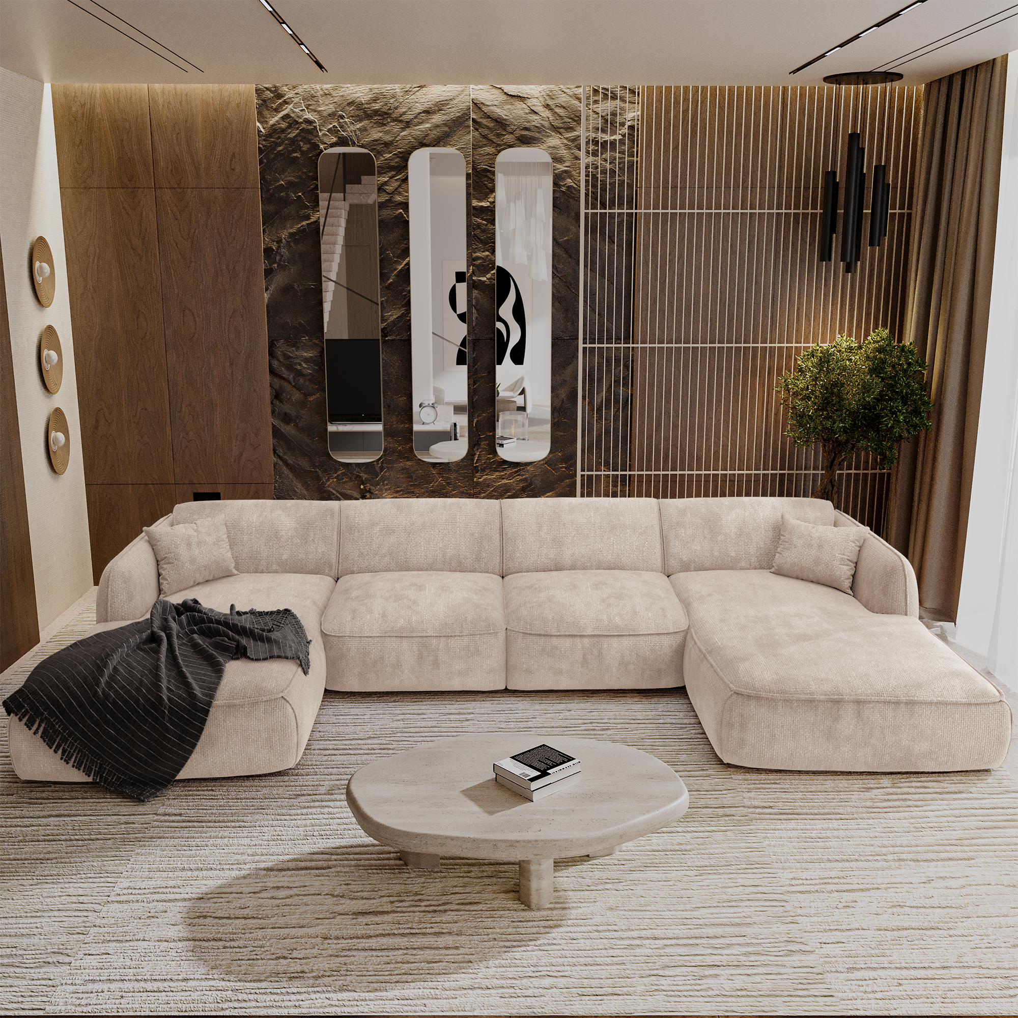 Sia Home Livia canapé panoramique 5 places crème
