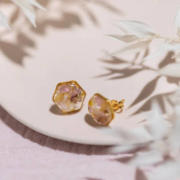 Flowrette Scarlette petites boucles d'oreilles fleurs séchées doré