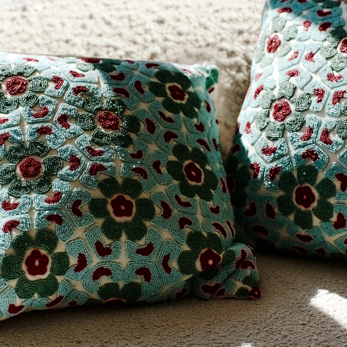 Sia Home Cortone coussin coton bleu 45 cm brodé